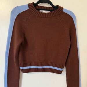 Zara Brown Sweater with Blue Accents